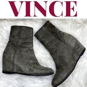 VINCE Michela Moss Green Suede Leather Covered Wedge Bootie, 7M/37.5